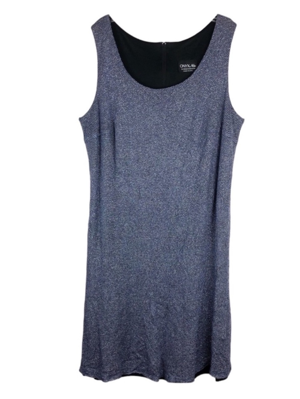 Vintage 90s Y2K Onyx Nite Wendye Chaitin Blue Knit Glitter Cocktail Slip Dress M